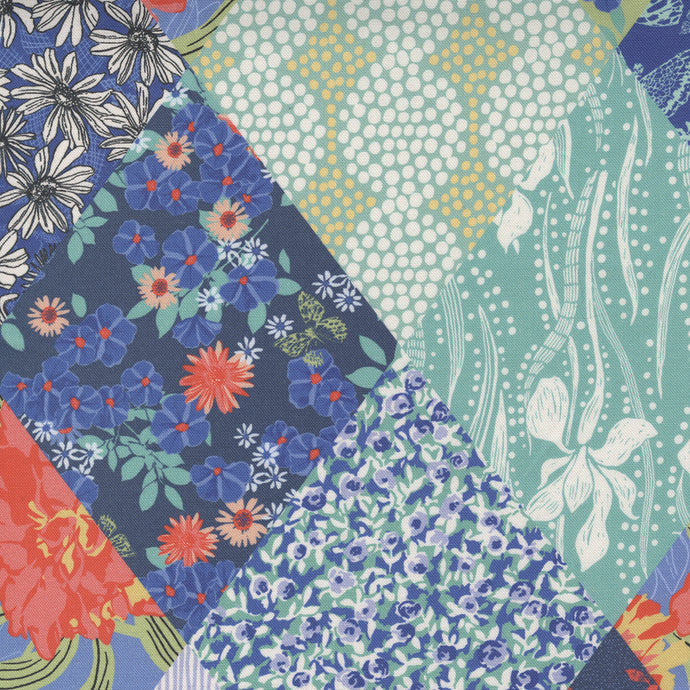 Moda Patchwork Cheater Blue- Crystal Manning Garden Society Collection