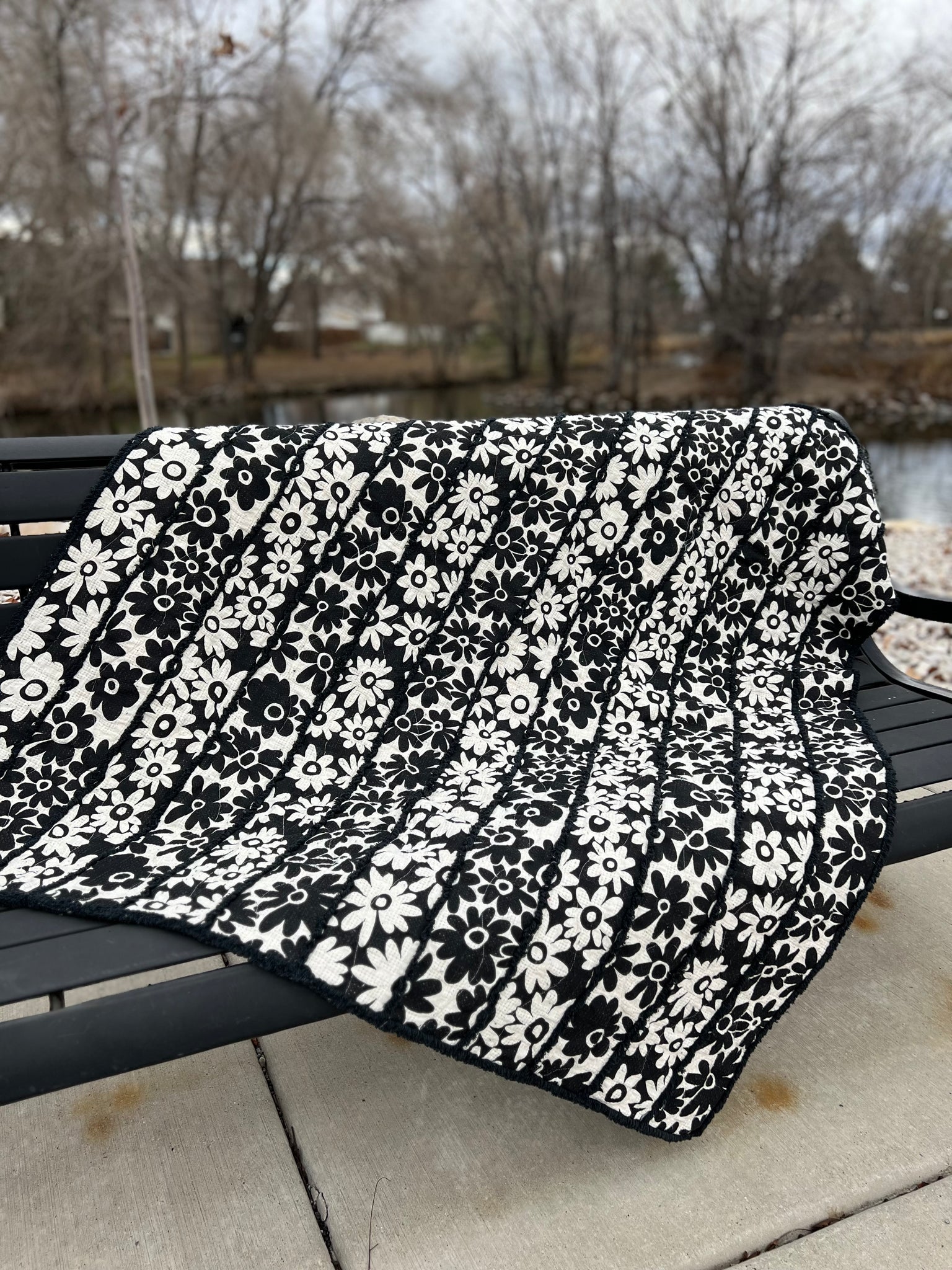 Black and Cream Floral Whole Cloth Quilt Kit ChenilleIt